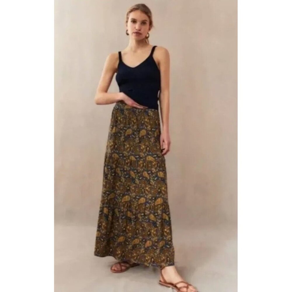 NEW Boden Womens 12 Tiered Maxi Skirt Golden‎ Harvest Paisley Pull On
